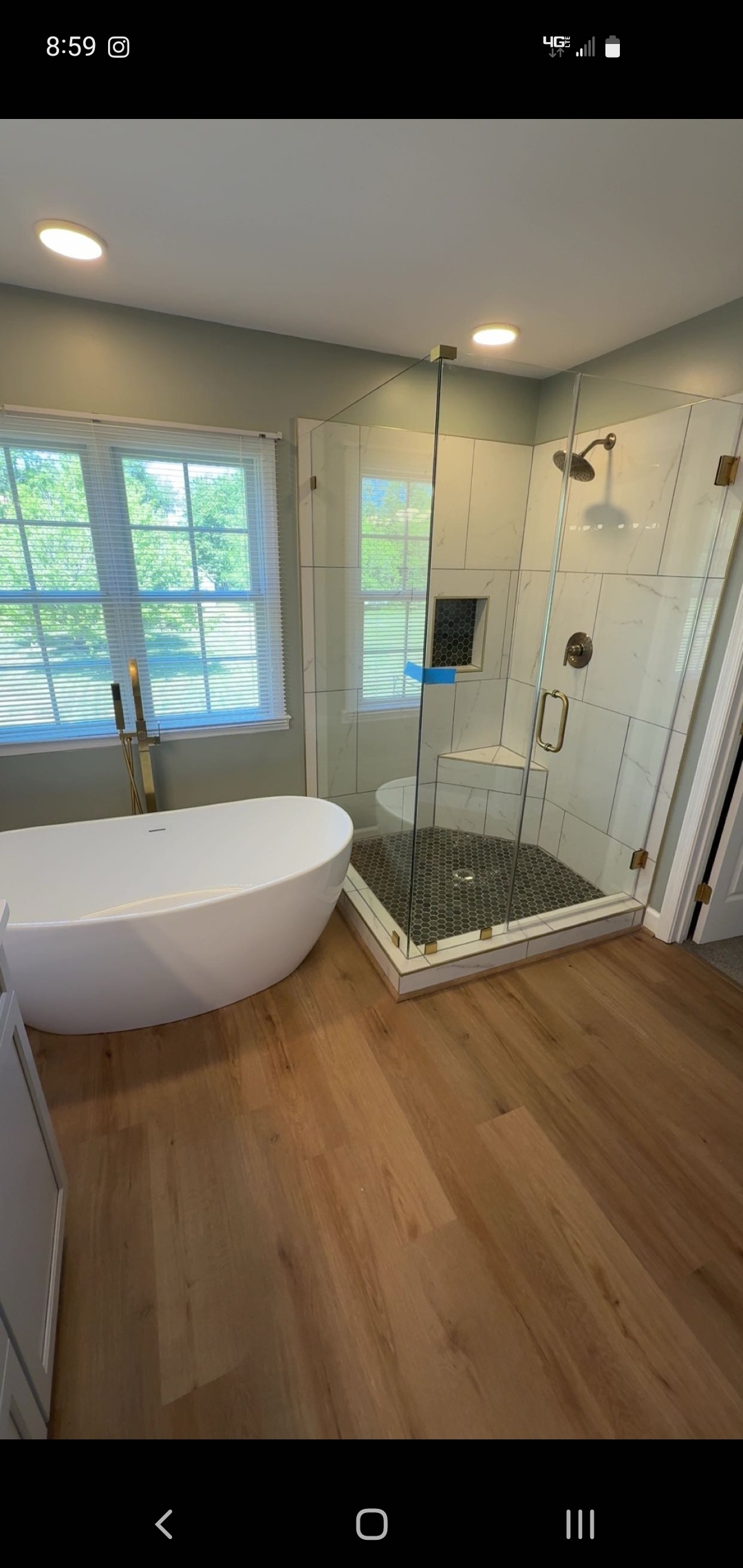 Luxury master bath with freestanding tub and glass corner shower - Bradie's Custom Construction, Fredericksburg VA