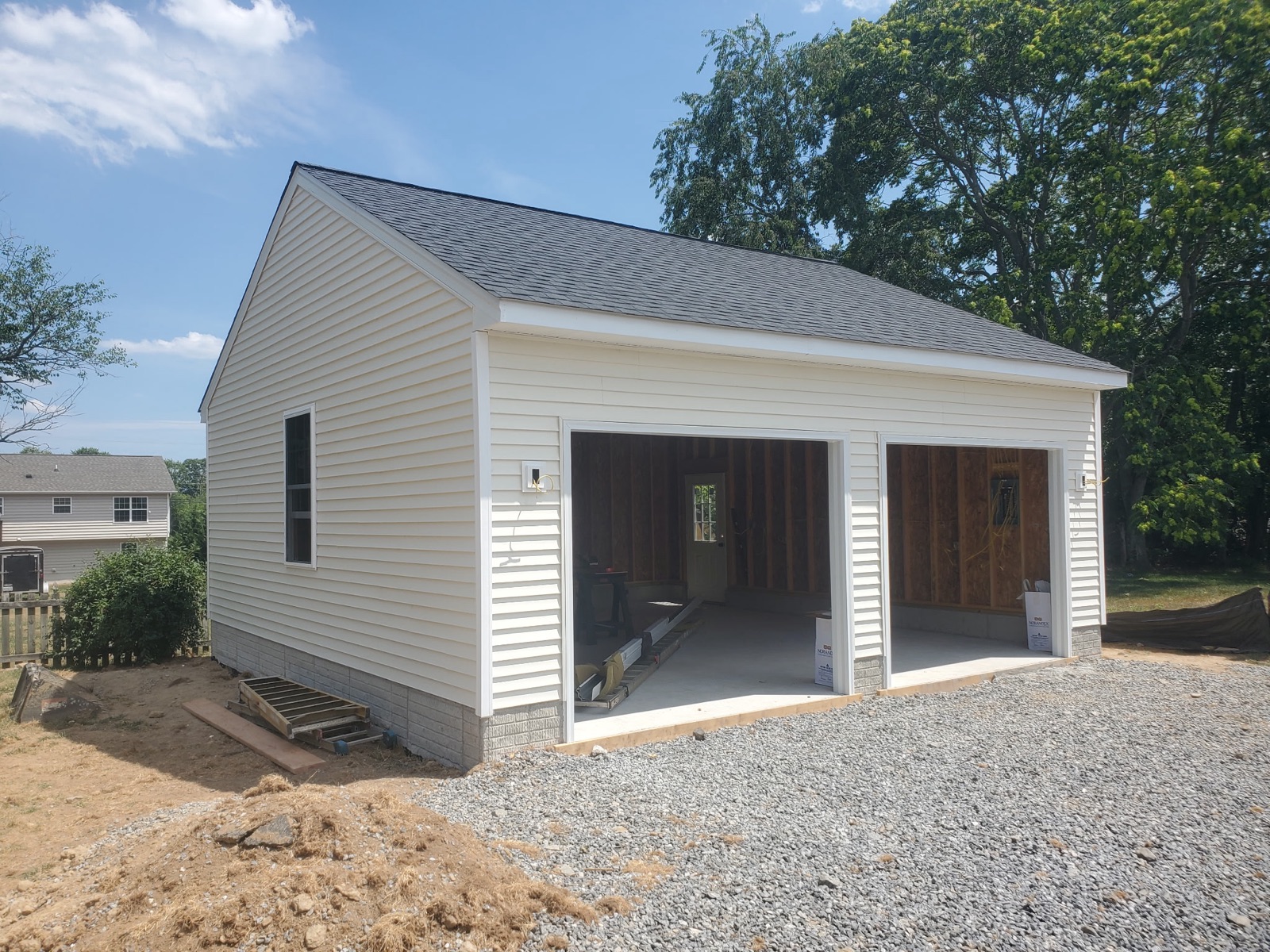 Two-car garage new build with open bays - Bradie's Custom Construction, Fredericksburg VA